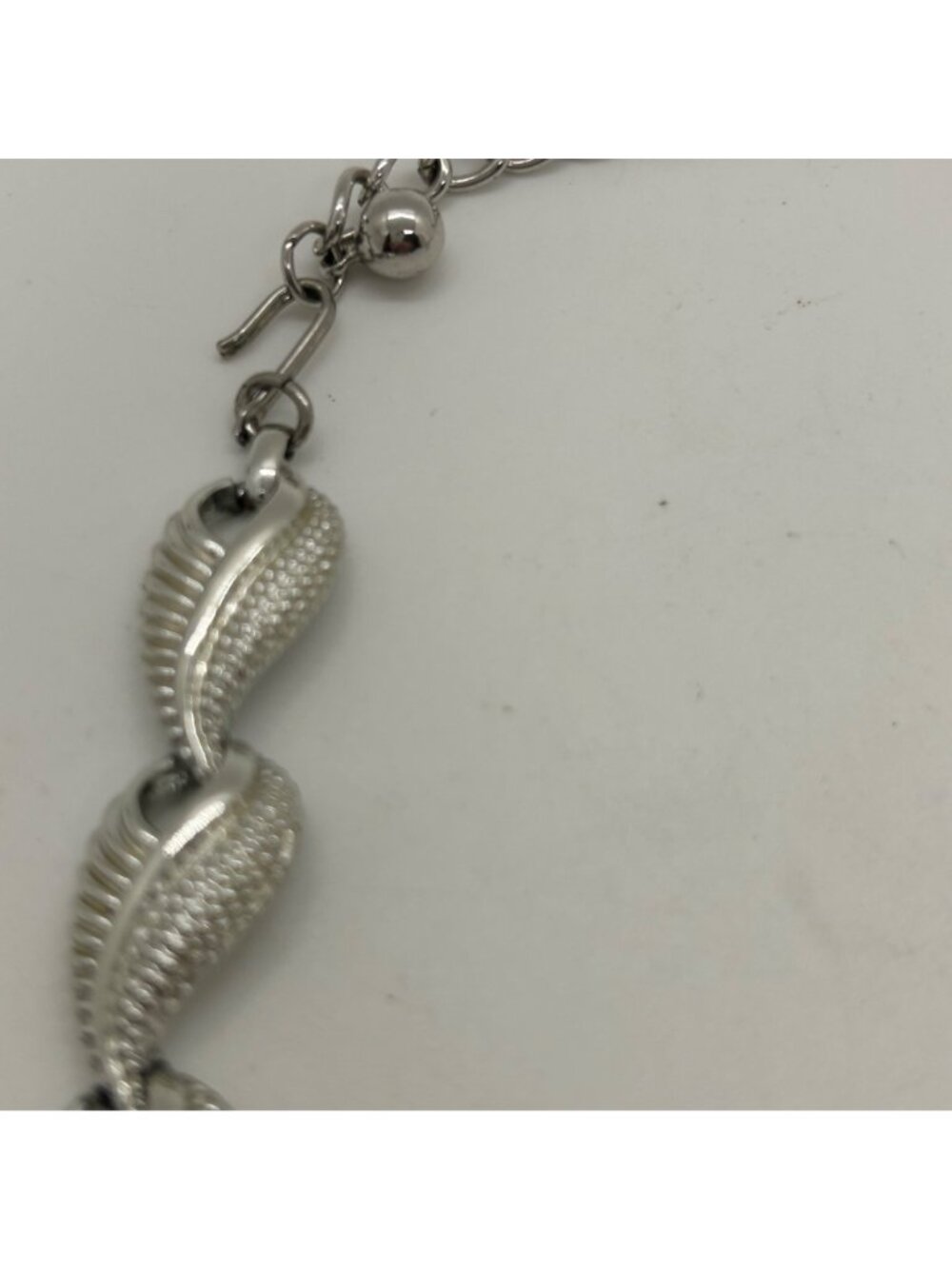 Choker Collar Necklace Silver Tone Articulated Textured Leaf Link Chain Vintage - Picture 12 of 16